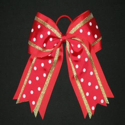 "Gold RED DOTS" Cheer Hair Bow Pony Tail 3 Inch Ribbon Girls Cheerleading