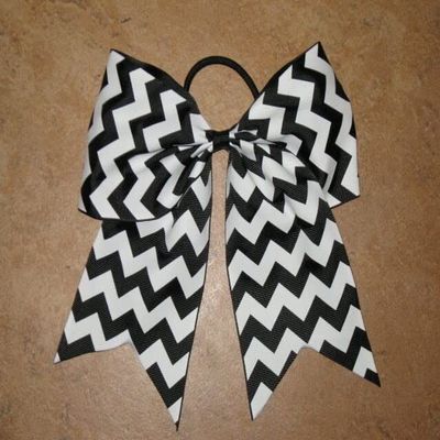 "Chevron Black" Cheer Bow Pony Tail 3 Inch Ribbon Girls Hair Cheerleading