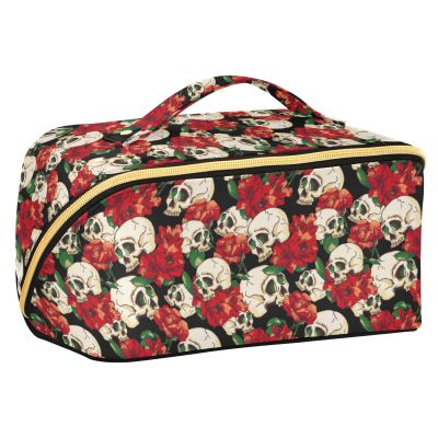 Makeup Organizer Bag, Skull and Flower Travel Makeup Bags Makeup Vanity Case Large Capacity Rhombus Cosmetic Toiletry Bag for Girl Women Ladies