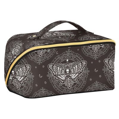 Makeup Organizer Bag, Skull Butterfly Black Travel Makeup Bags Makeup Vanity Case Large Capacity Rhombus Cosmetic Toiletry Bag for Girl Women Ladies