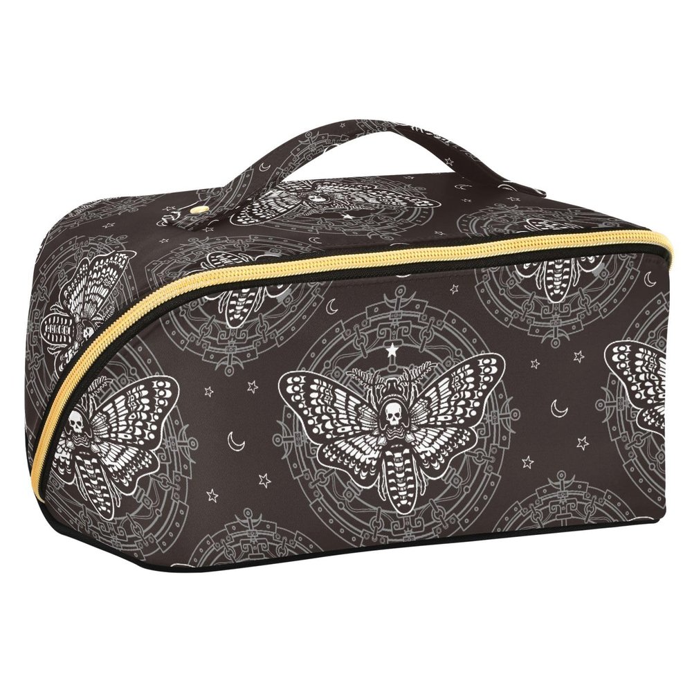 Makeup Organizer Bag, Skull Butterfly Black Travel Makeup Bags Makeup Vanity Case Large Capacity Rhombus Cosmetic Toiletry Bag for Girl Women Ladies