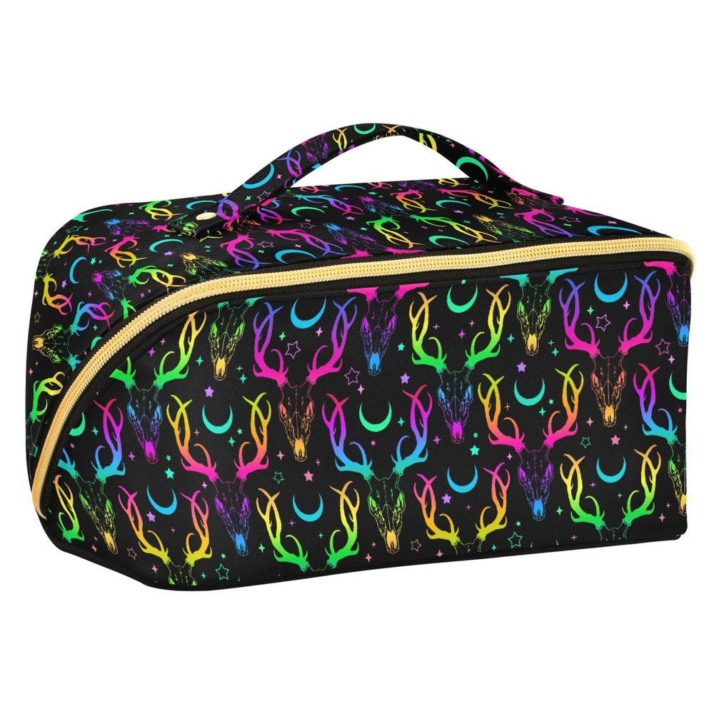 Makeup Organizer Bag, Bright Deer Skulls Travel Makeup Bags Makeup Vanity Case Large Capacity Rhombus Cosmetic Toiletry Bag for Girl Women Ladies