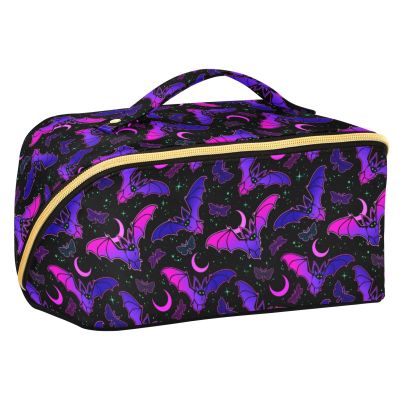 Makeup Organizer Bag, Purple Bat Gothic Travel Makeup Bags Makeup Vanity Case Large Capacity Rhombus Cosmetic Toiletry Bag for Girl Women Ladies