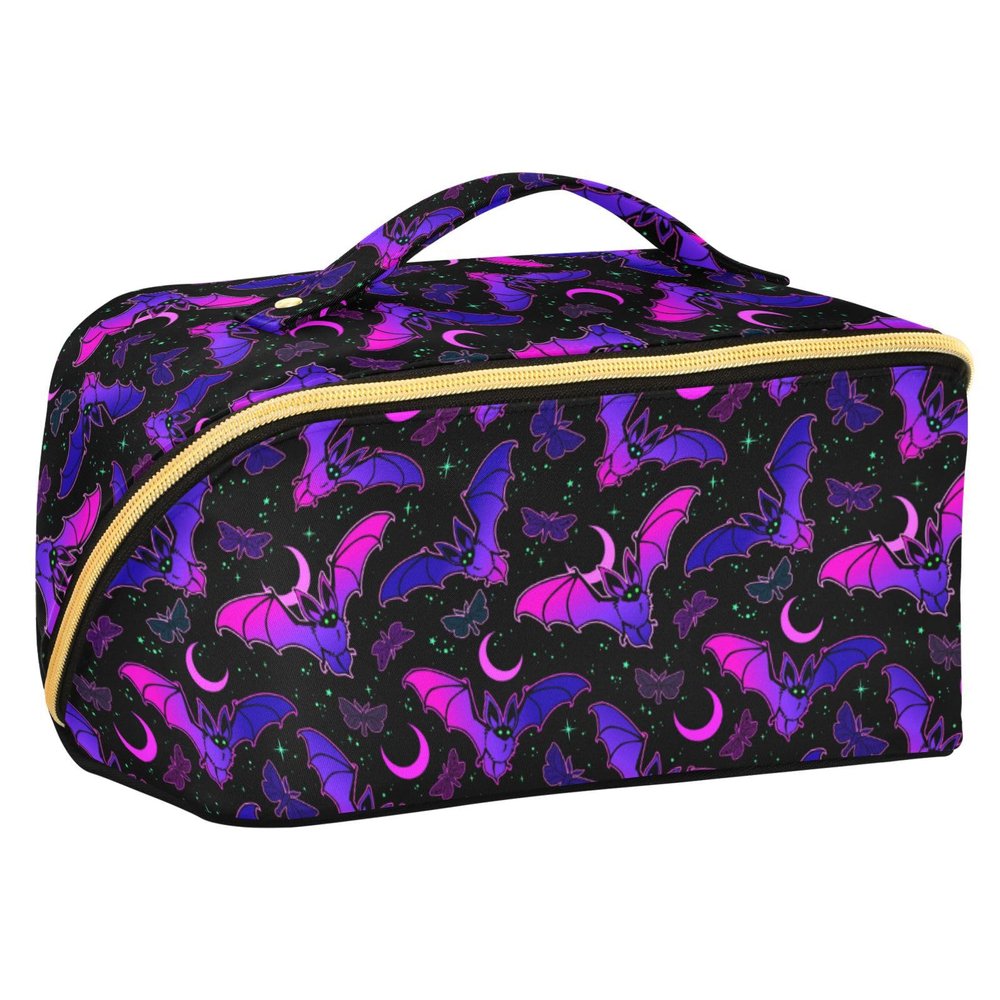 Makeup Organizer Bag, Purple Bat Gothic Travel Makeup Bags Makeup Vanity Case Large Capacity Rhombus Cosmetic Toiletry Bag for Girl Women Ladies