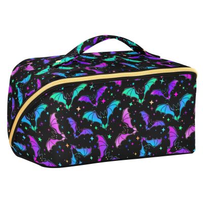 Makeup Organizer Bag, Halloween Luminous Bats Travel Makeup Bags Makeup Vanity Case Large Capacity Rhombus Cosmetic Toiletry Bag for Girl Women Ladies