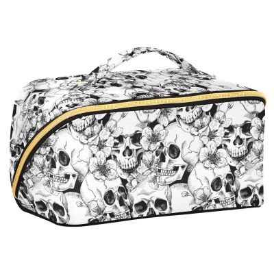 Makeup Organizer Bag, Skull and Flower Travel Makeup Bags Makeup Vanity Case Large Capacity Rhombus Cosmetic Toiletry Bag for Girl Women Ladies