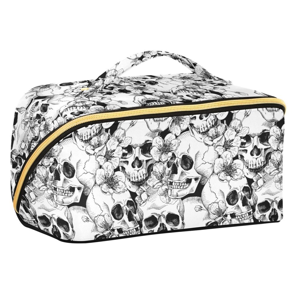 Makeup Organizer Bag, Skull and Flower Travel Makeup Bags Makeup Vanity Case Large Capacity Rhombus Cosmetic Toiletry Bag for Girl Women Ladies