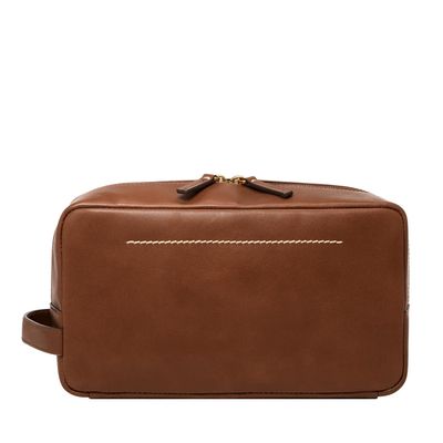 Fossil Leather Travel Toiletry Bag Shave Dopp Kit , Brown (Model: MLG0779210)
