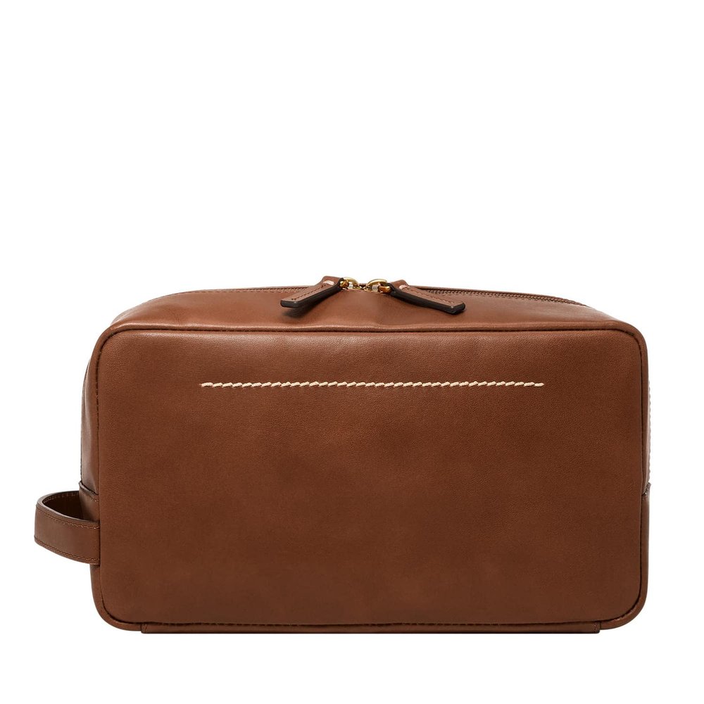 Fossil Leather Travel Toiletry Bag Shave Dopp Kit , Brown (Model: MLG0779210)