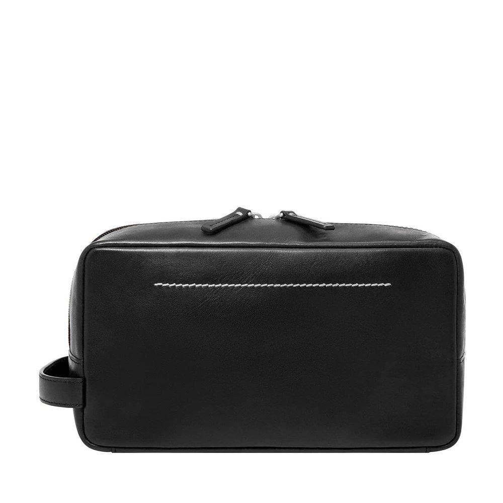 Fossil Leather Travel Toiletry Bag Shave Dopp Kit , Black (Model: MLG0779001)