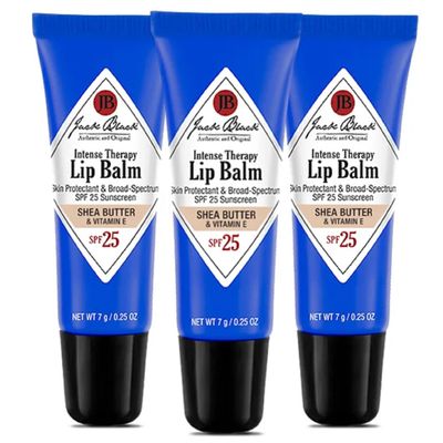 Jack Black Intense Therapy Lip Balm, 0.25-Oz., Pack of 3 Shea Butter & Vitamin E, SPF 25 Sun Protection, Lip Moisturizer, Hydrating Lip Balm with SPF,