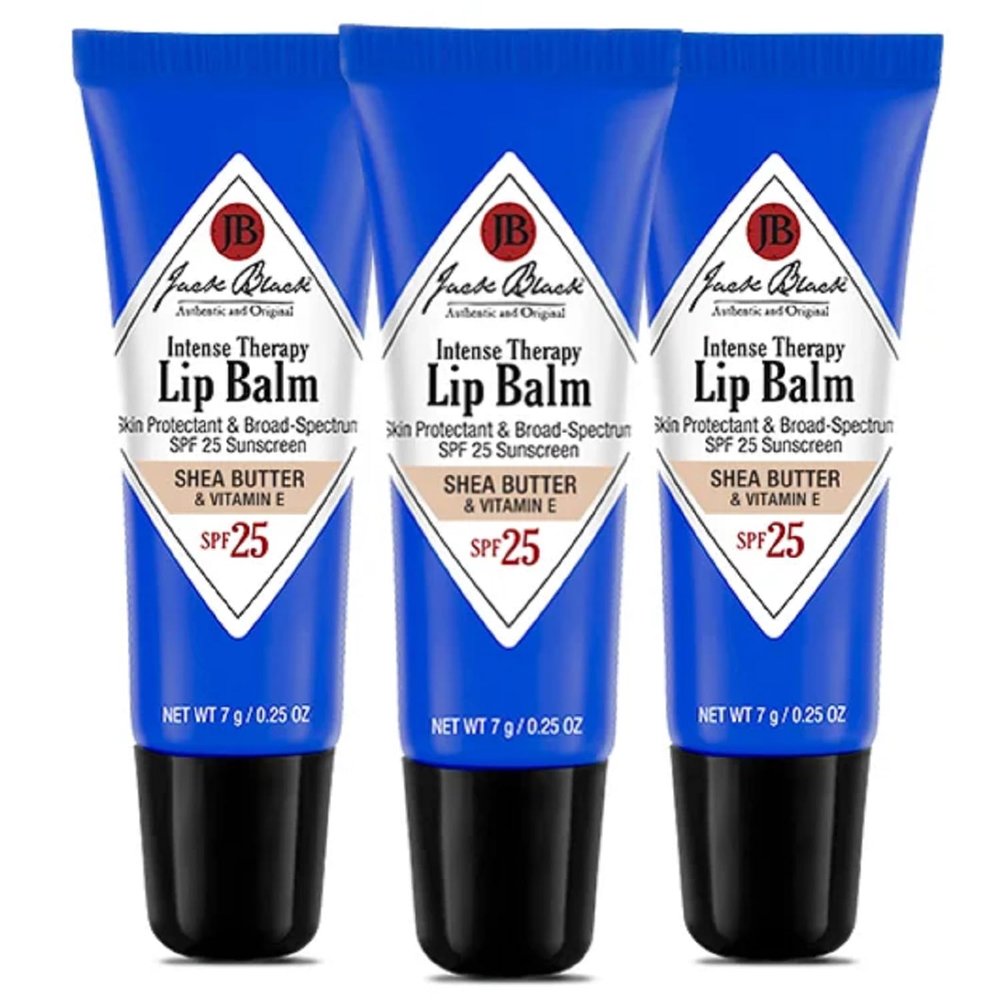 Jack Black Intense Therapy Lip Balm, 0.25-Oz., Pack of 3 Shea Butter & Vitamin E, SPF 25 Sun Protection, Lip Moisturizer, Hydrating Lip Balm with SPF,