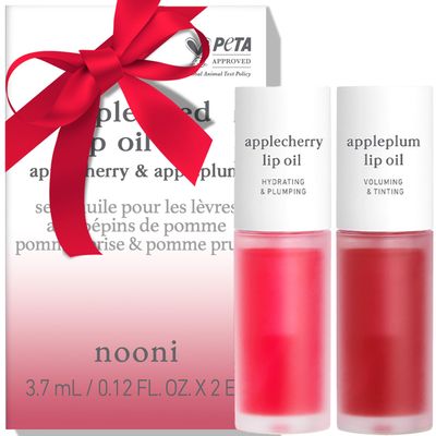 NOONI Korean Lip Oil Set - Applecherry & Appleplum | Long-Lasting, Moisturizing, Plumping, Revitalizing for Dry Lips, Waterproof, No Peel Off, Stocking Stuffers, 0.12 FL Oz x 2ea