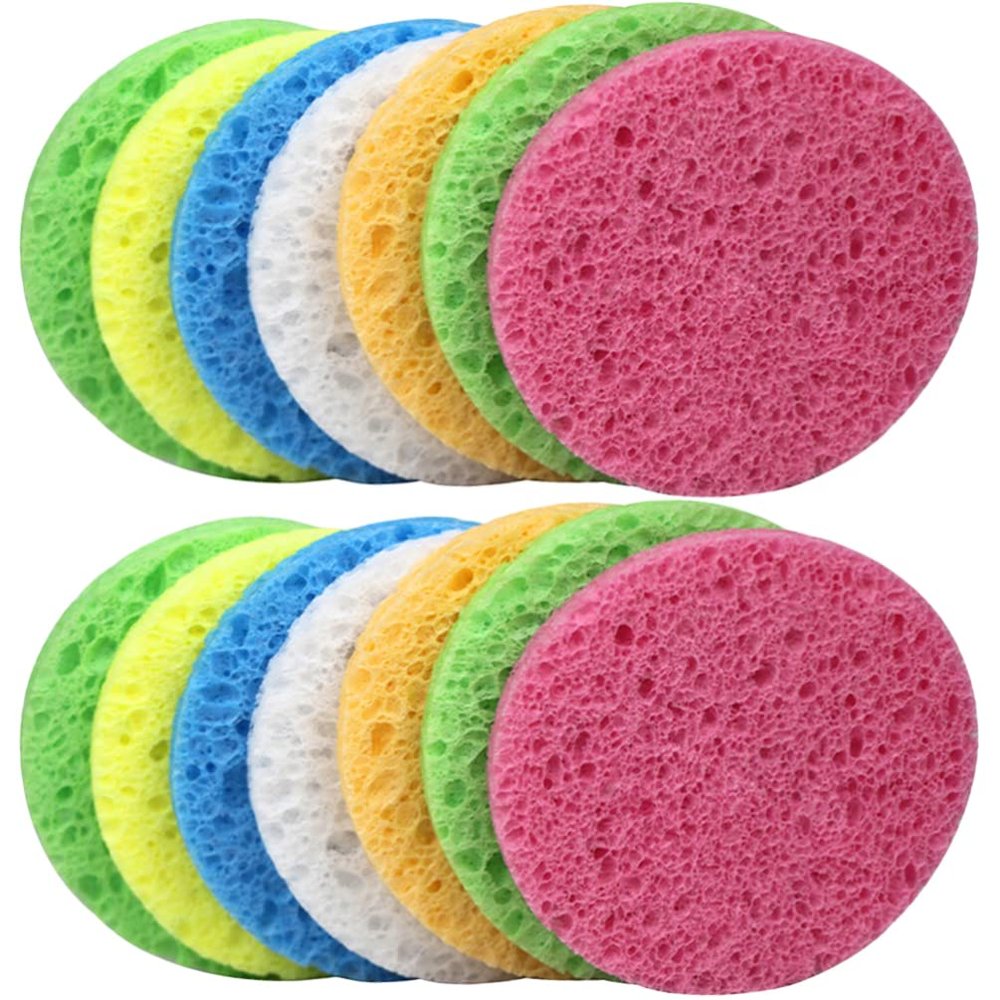 KALLORY 25pcs Compressed Facial Sponges, Round Makeup Removal Sponges Cellulose for Face Cleansing