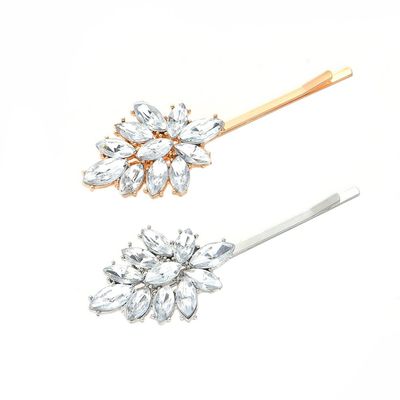 LALAFINA 2pcs Bobby Barrettes Side Clips Delicate Bridal Pin Crystal Vintage Party Rhinestone Hairpin Wedding Accessories Fashion Hair Decorations Clip Women Headdress Gold