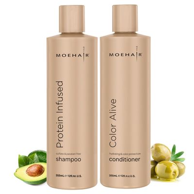 Moehair Combo Pack Of Protein Shampoo (12 Fl Oz) and Color Alive Conditioner (12 Fl Oz) | Color Treated Dry And Damaged Hair Repair Treatment | Color Protecting Formula | Sulfate and Paraben free