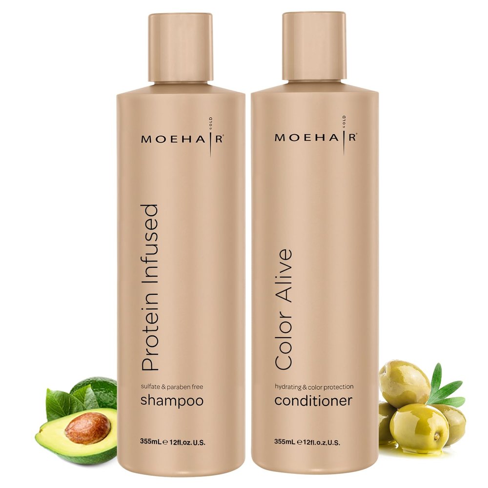 Moehair Combo Pack Of Protein Shampoo (12 Fl Oz) and Color Alive Conditioner (12 Fl Oz) | Color Treated Dry And Damaged Hair Repair Treatment | Color Protecting Formula | Sulfate and Paraben free