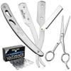 Straight Razor, Complete Straight Razors for Men Kit with 50 Single Blade Razors for Men and Scissors, Barber Supplies, Straight Edge Razor, Professional Barber Razor Blade (Silver) view 1