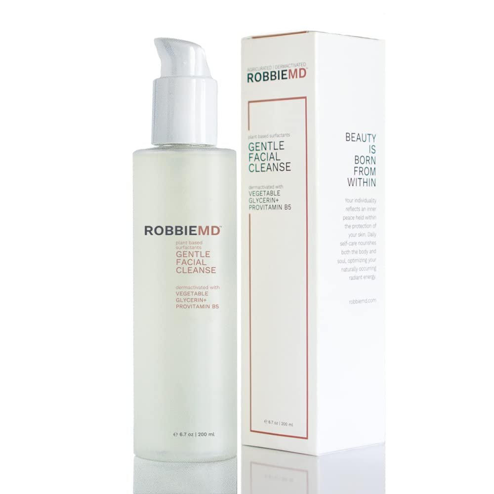 RobbieMD Gentle Facial Cleanse Gel Based Cleanser, Plant Based Surfactants and Provitamin B5 (6.7 oz/200 ml)