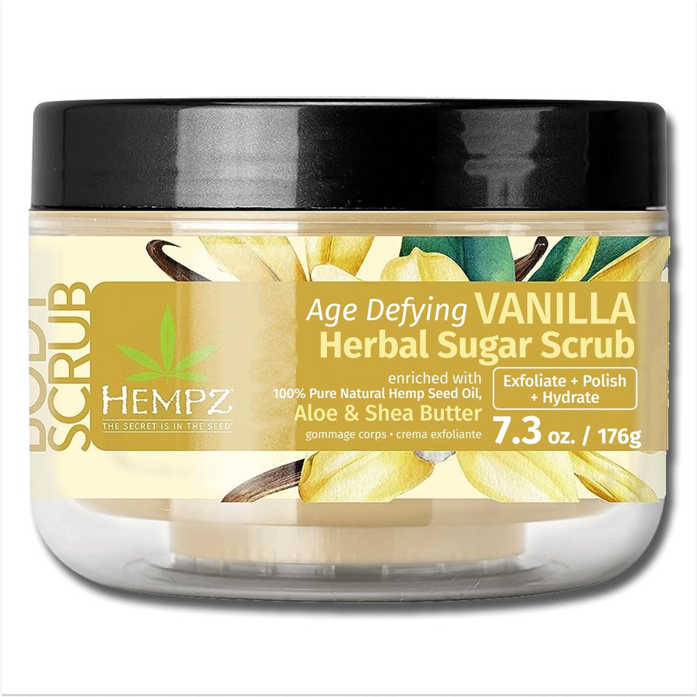HEMPZ Age Defying Sugar Body Scrub - Vanilla & Musk - All Natural Anti Aging Exfoliating Shea Butter, Sugar, and Salt - For Women, Men, and Teens - 7.3 fl oz