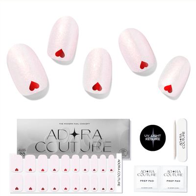 Adora Couture Semi Cured Gel Nail Strips with 20 Pieces - UV Gel Stickers, Manicure Kit, Easy Application Wraps Includes Prep Pads, Nail File, Wooden Stick - UV Light Required (Pink Love)