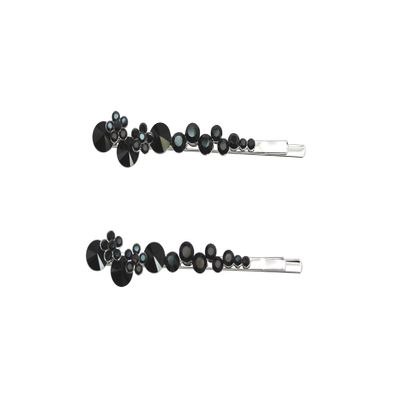 Faship A Pair Of Black Premium Rhinestone Crystal Floral Hair Clips Pins 2 Pcs