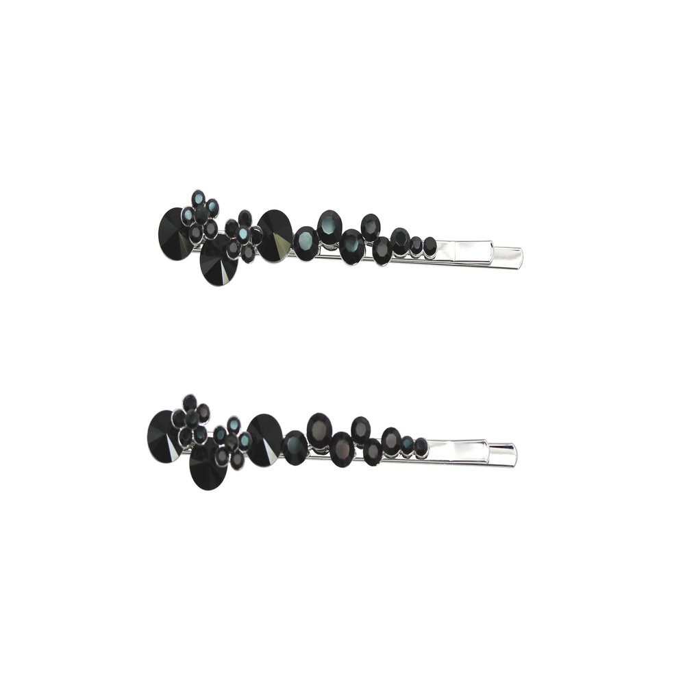 Faship A Pair Of Black Premium Rhinestone Crystal Floral Hair Clips Pins 2 Pcs
