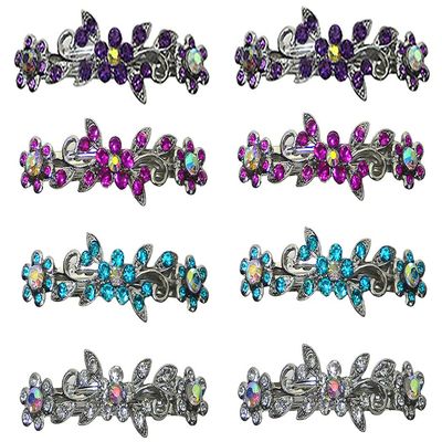 Set of 8-8 Count - Hair Barrettes Small French Clip Barrette Sparkly Crystals 6 Colors 1366-8d3