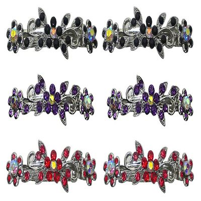 Set of 6-6 Count - Hair Barrettes Small French Clip Barrette Sparkly Crystals 6 Colors 1366-6d2