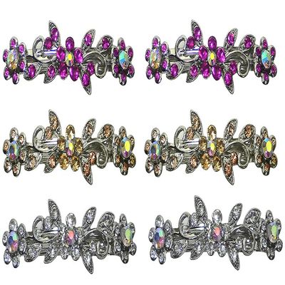 Set of 6-6 Count - Hair Barrettes Small French Clip Barrette Sparkly Crystals 6 Colors 1366-6d3