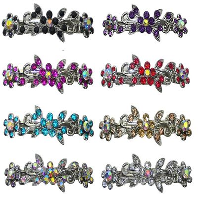 Set of 8-8 Count - Hair Barrettes Small French Clip Barrette Sparkly Crystals 6 Colors 1366-8d1