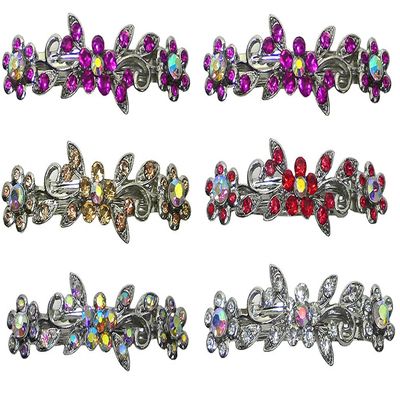 Set of 6-6 Count - Hair Barrettes Small French Clip Barrette Sparkly Crystals 6 Colors 1366-6d1