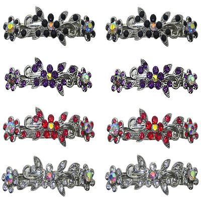 Set of 8-8 Count - Hair Barrettes Small French Clip Barrette Sparkly Crystals 6 Colors 1366-8d2