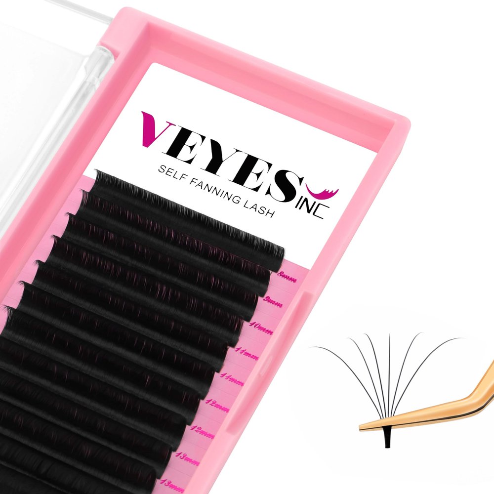 VEYES INC Easy Fan Volume Lash Extensions 03 05 07 J/B/L/C/CC/D/DD Curl 8-25mm Mixed & Single Length Tray, Matte Black Self Fanning Eyelashes, Professional Supplies for Lash Techs (0.07 CC 13mm)