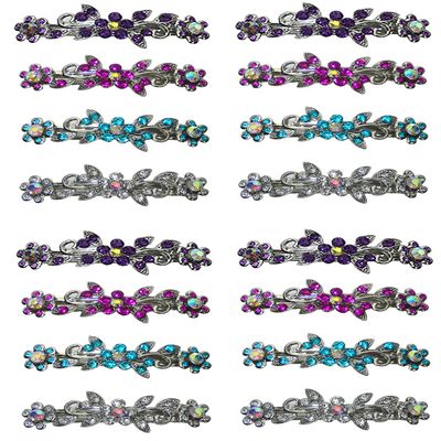 2 Sets of 8-16 Count - Hair Barrettes Small French Clip Barrettes Sparkly Crystals 8 Colors 1366-8-2