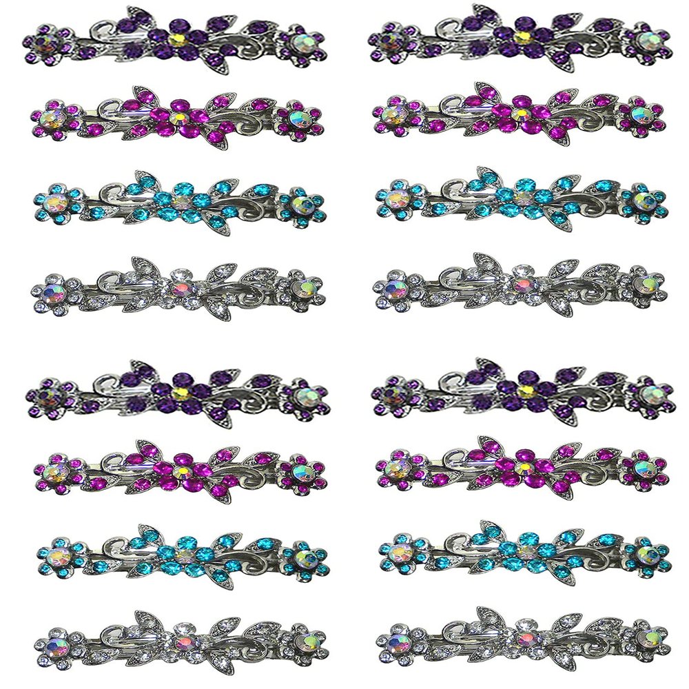 2 Sets of 8-16 Count - Hair Barrettes Small French Clip Barrettes Sparkly Crystals 8 Colors 1366-8-2
