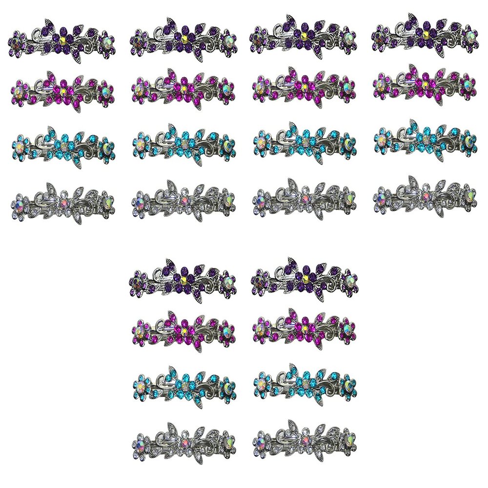 3 Sets of 8-24 Count - Hair Barrettes Small French Clip Barrettes Sparkly Crystals 8 Colors 1366-8-3
