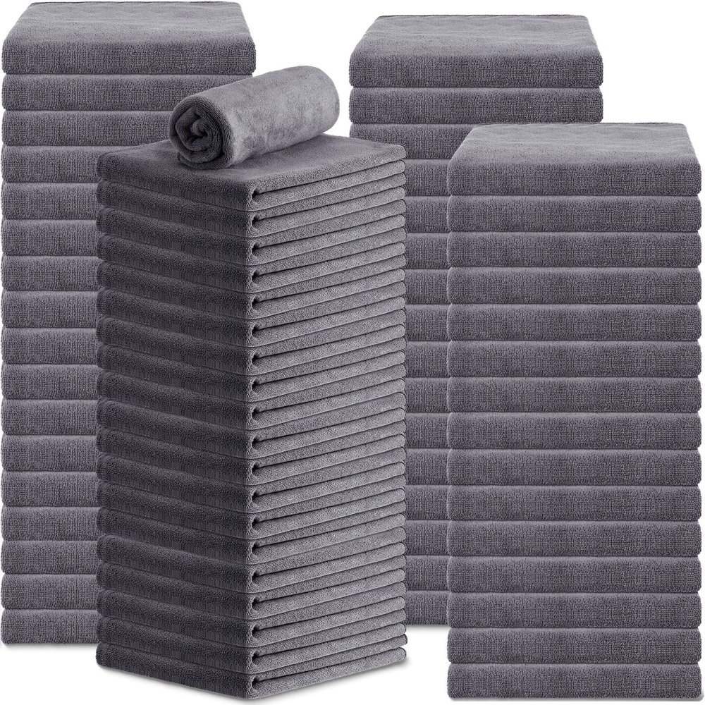 Newwiee 72 Pack Microfiber Bleach Proof Towels Bulk for Salon 18 x 30 Inch Dry Lint Free Hair Drying Hand Towels for Hair, Gym, Bath, Spa, Shaving, Barber(Grey)