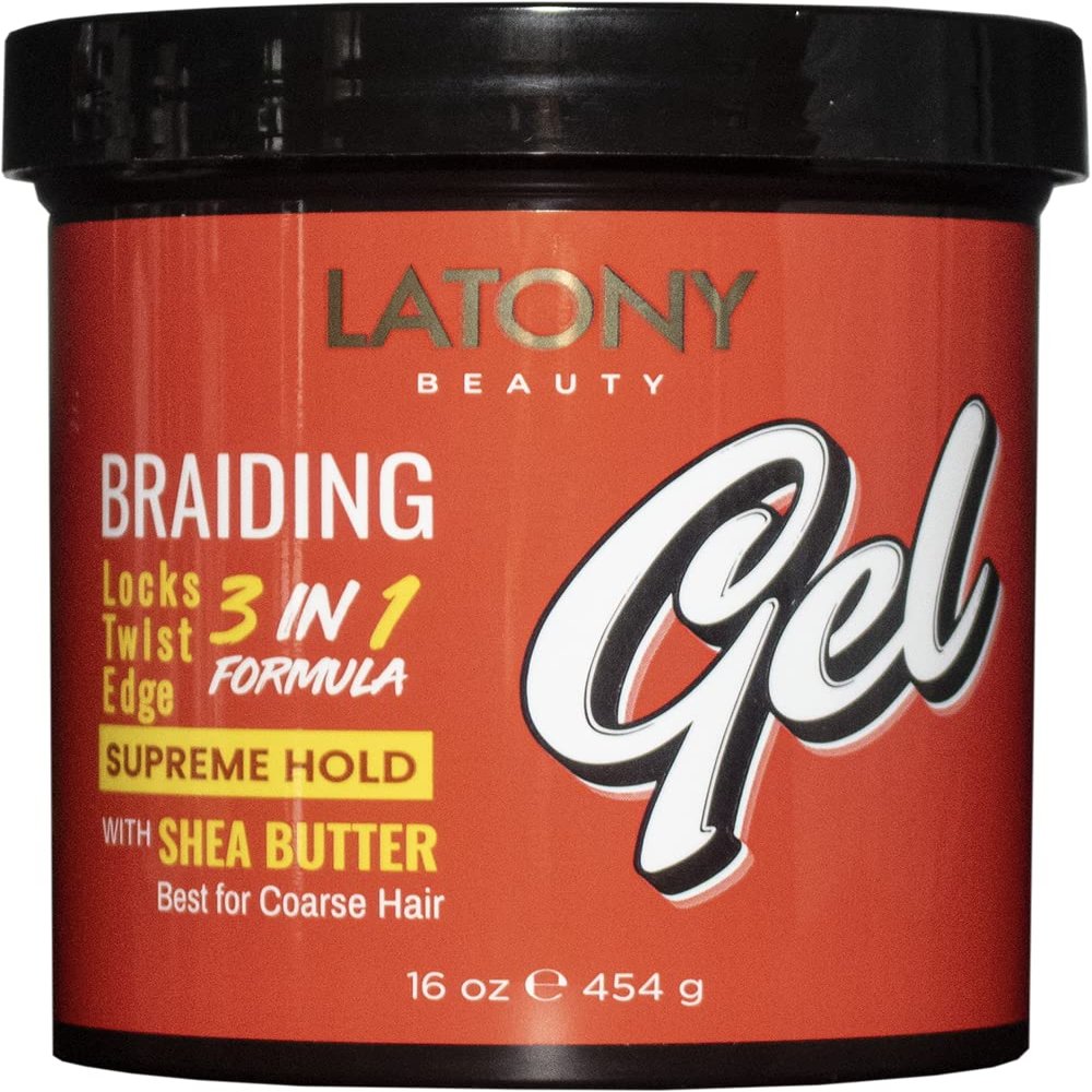 LATONY BEAUTY BRAIDING GEL 16oz 454g 3-in-1 LOCKS TWIST EDGE No Frizz No Flaking Non-Greasy Water-Based Aloe Vera Argan Oil Shea Butter (SUPREME HOLD - Shea Butter - For Coarse Hair)