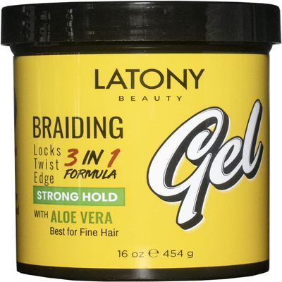 LATONY BEAUTY BRAIDING GEL 16oz 454g 3-in-1 LOCKS TWIST EDGE No Frizz No Flaking Non-Greasy Water-Based Aloe Vera Argan Oil Shea Butter (STRONG HOLD - Aloe Vera - For Fine Hair)
