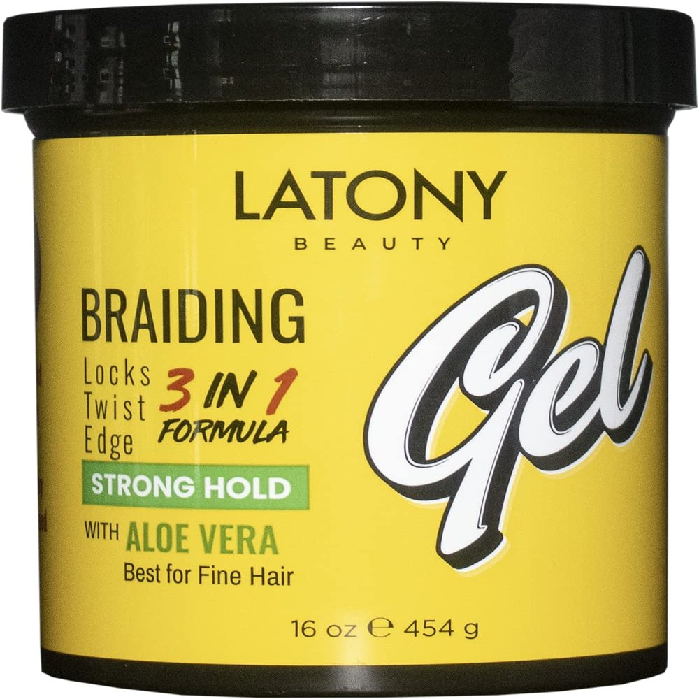 LATONY BEAUTY BRAIDING GEL 16oz 454g 3-in-1 LOCKS TWIST EDGE No Frizz No Flaking Non-Greasy Water-Based Aloe Vera Argan Oil Shea Butter (STRONG HOLD - Aloe Vera - For Fine Hair)