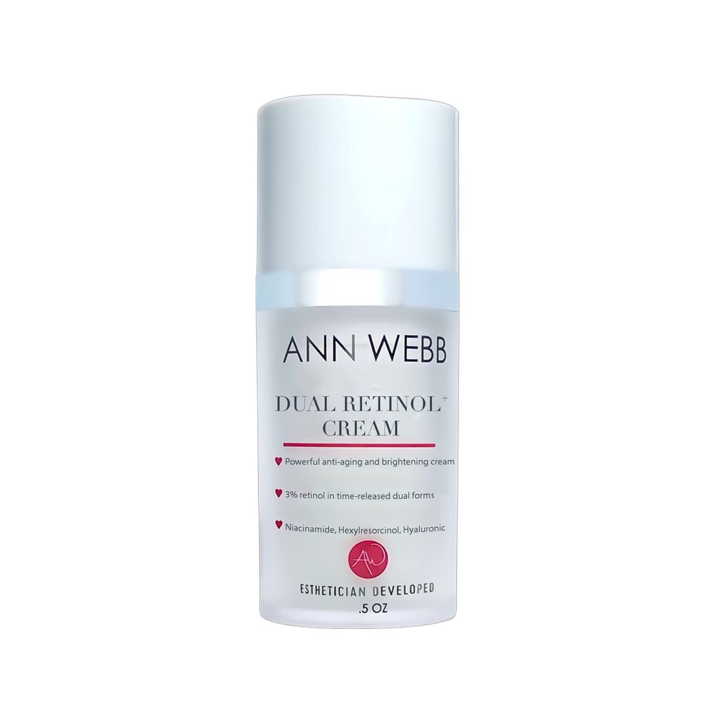 Ann Webb Dual Retinol Cream For Face: All Natural Night Moisturizer w/Time Release Retinol Gentle & Powerful Exfoliator, Anti-Aging, Anti-Wrinkle, Smoothing Fine Lines & Brightening Cream .5oz