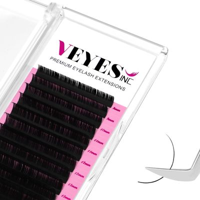 VEYES INC Classic Volume Lash Extensions 0.03-0.20 J/B/L/C/CC/D/DD Curl 5-25mm Mixed & Single Length Tray, Premium Silk Eyelashes, Professional Supplies for Lash Techs(Matte Black 0.03 DD 8-16mm)