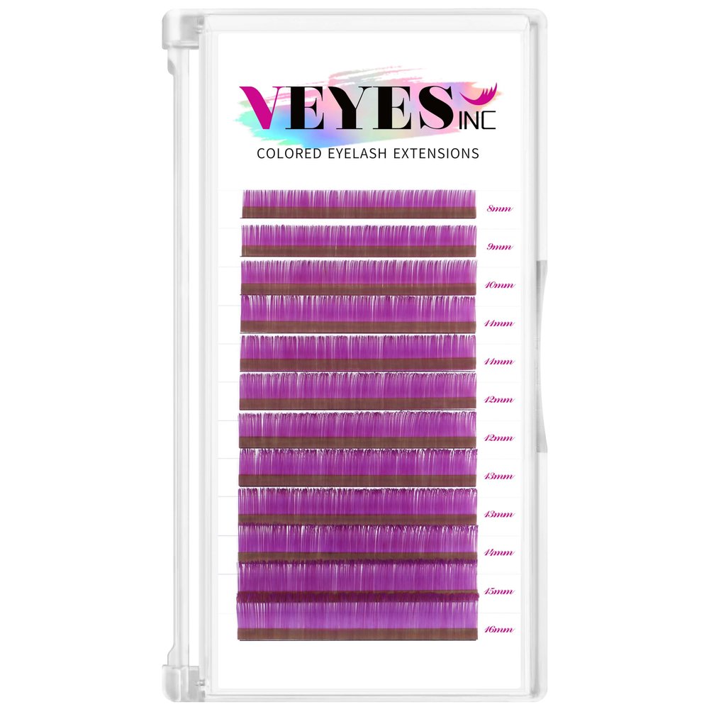 VEYES INC Colored Lash Extensions 03 05 07 15 C/D Curl 8-16mm Mixed Length Tray, Premium Individual Silk Eyelashes, Professional Supplies for Lash Techs (Purple 0.07 C 8-16mm)