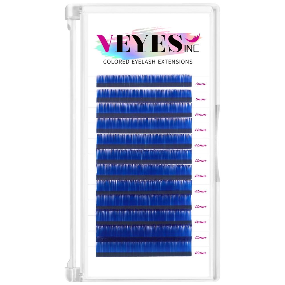 VEYES INC Colored Lash Extensions 03 05 07 15 C/D Curl 8-16mm Mixed Length Tray, Premium Individual Silk Eyelashes, Professional Supplies for Lash Techs (Blue 0.07 C 8-16mm)