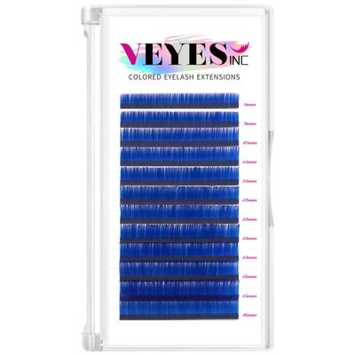 VEYES INC Colored Lash Extensions 03 05 07 15 C/D Curl 8-16mm Mixed Length Tray, Premium Individual Silk Eyelashes, Professional Supplies for Lash Techs (Blue 0.07 D 8-16mm)