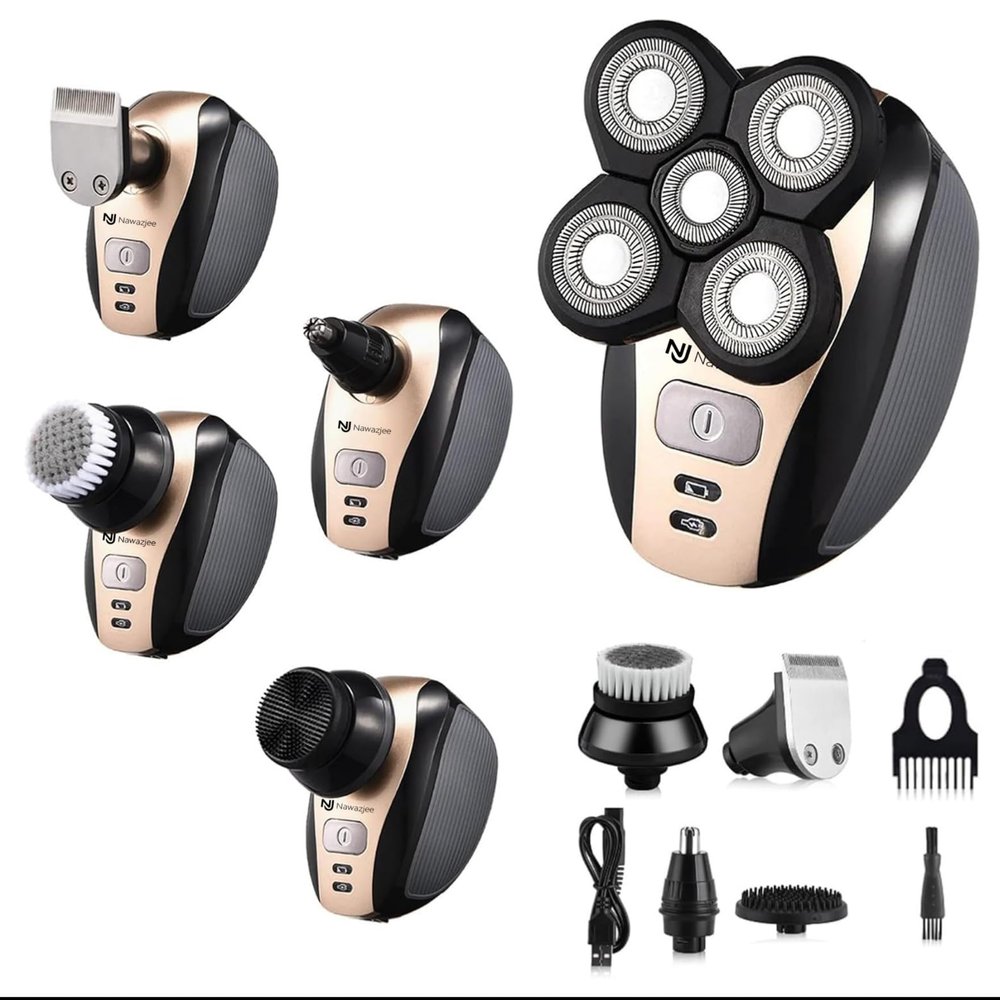 Electric Shaver Bald Head Shaver Head Shavers for Bald Men Electic Razor for Men Waterproof Cordless Trimmer for Nose Ear Face Body Wet Dry Men's Rotary Shavers for Head Shaving Machine 5 in 1 4D