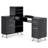 BarberPub L-Shaped Manicure Table with Drawers and Shelves for Storage, Salon Corner Nail Desk, Makeup Dressing Station 2866 (Black) view 1