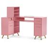 BarberPub L-Shaped Manicure Table with Drawers and Shelves for Storage, Salon Corner Nail Desk, Makeup Dressing Station 2866 (Pink) view 1