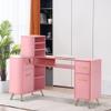 BarberPub L-Shaped Manicure Table with Drawers and Shelves for Storage, Salon Corner Nail Desk, Makeup Dressing Station 2866 (Pink) view 2